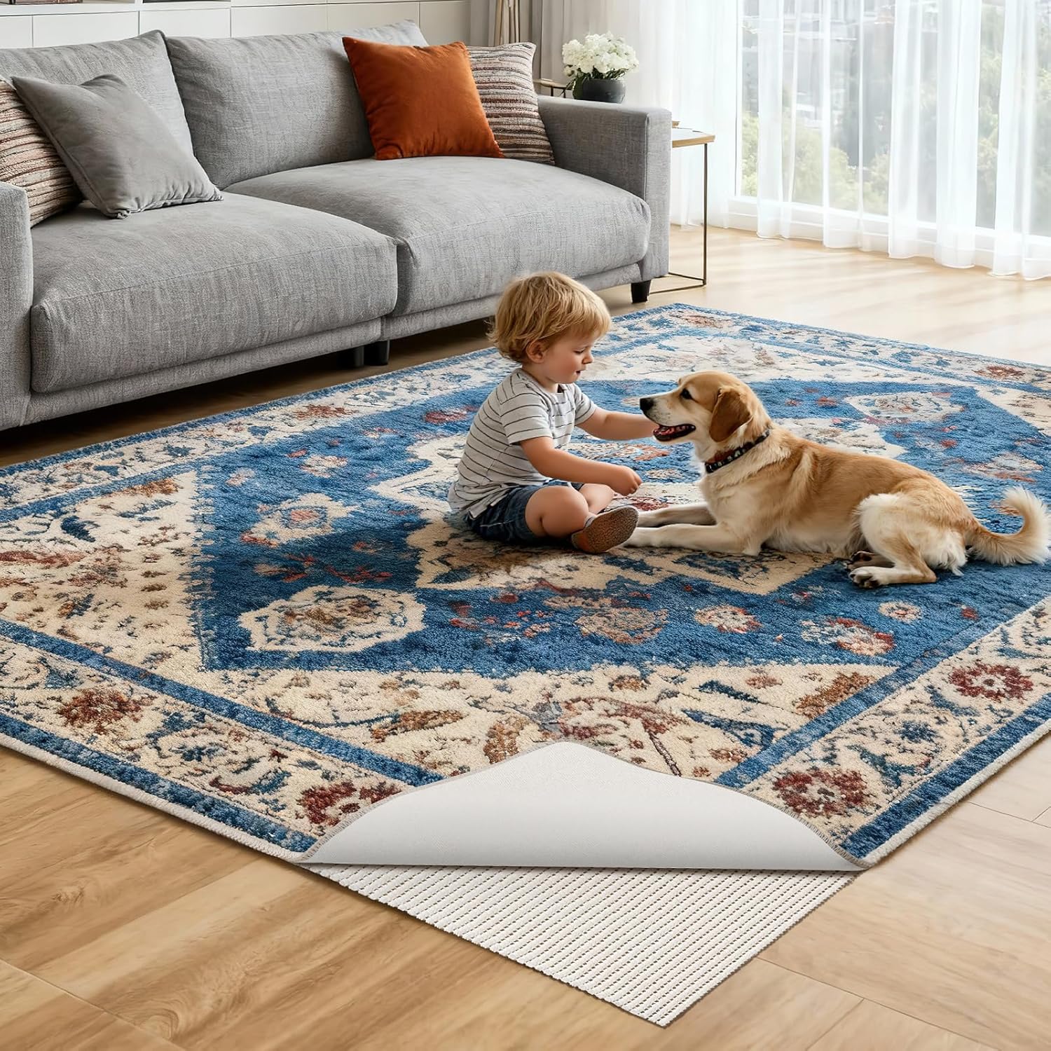 Songrey Non-Slip Rug Pad - Extra Thick 8x10 FT Carpet Pad for Hard Surfaces | Prevents Sliding & Provides Comfort