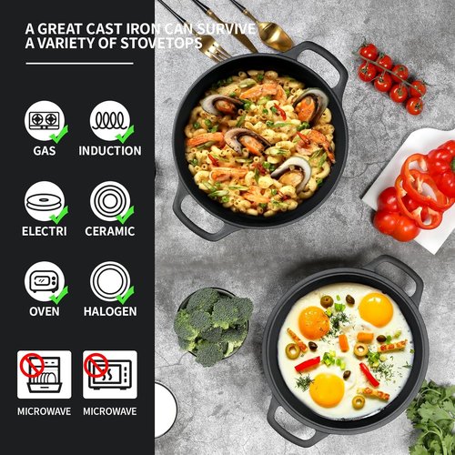 Edging Casting 2-in-1 Pre-Seasoned Cast Iron Dutch Oven & Skillet Lid | 7QT Cooking Pan for Baking & Frying