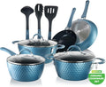 NutriChef 11-Piece Non-Stick Cookware Set | Ceramic Coating, Ergonomic Handles, Induction Ready - Royal Blue