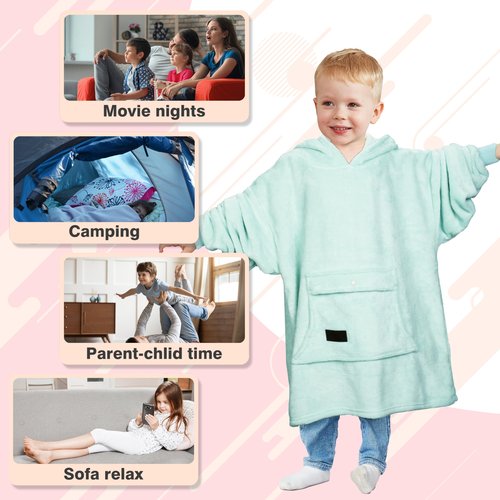 Catalonia Wearable Blanket Hoodie for Kids, Oversized Wearable Fleece Pullover with Large Front Pocket, Ages 4-12, Christmas Gifts for Kids