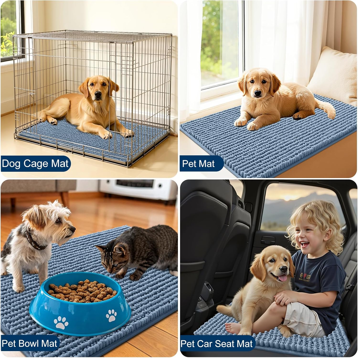 OLANLY Dog Door Mat - Ultra Absorbent Chenille Mud Doormat | Non-Slip, Washable, 24x16, Airy Blue