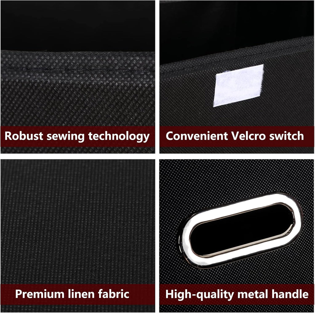 STOREONE Fabric Storage Cube Bins - Foldable Organizer with Lids & Metal Handles | Black, Set of 3