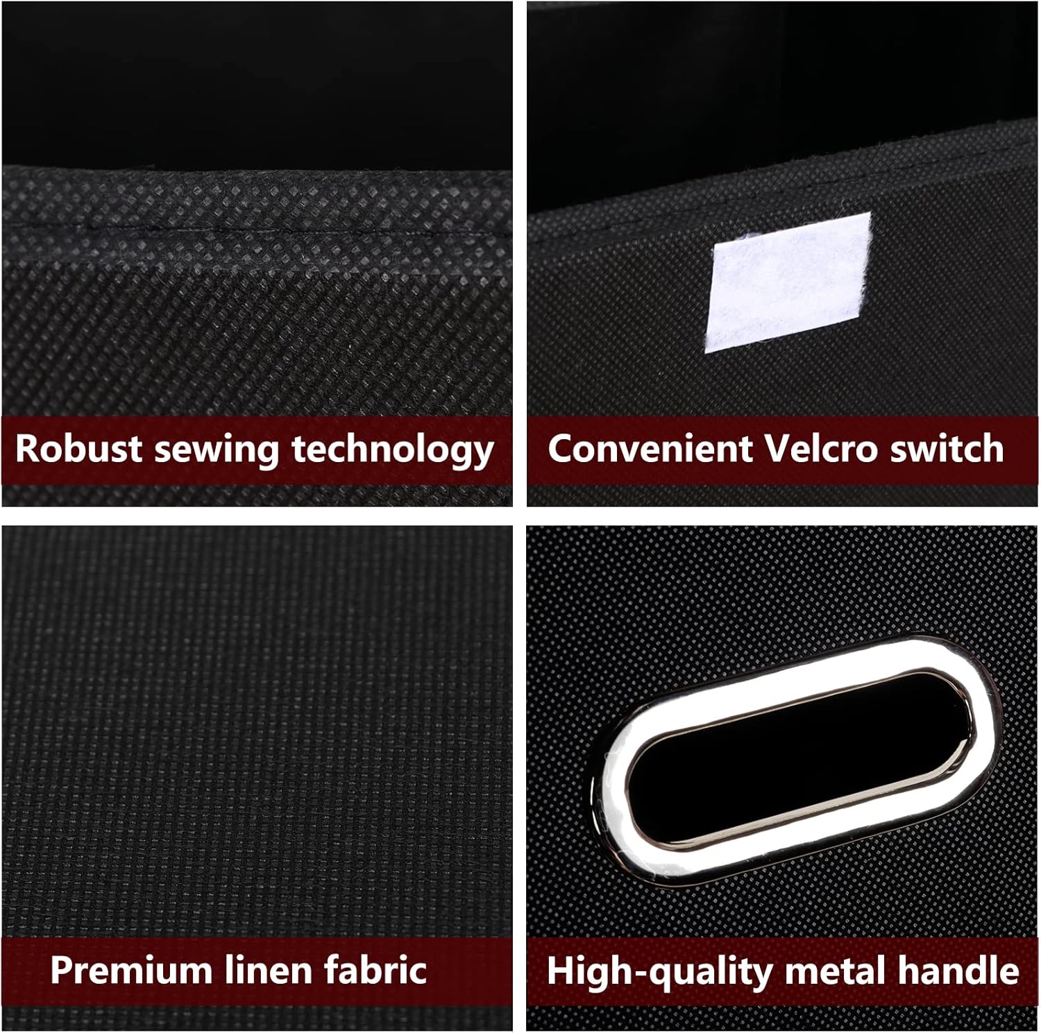 STOREONE Fabric Storage Cube Bins - Foldable Organizer with Lids & Metal Handles | Black, Set of 3