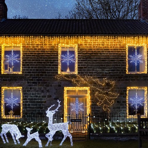 Christmas Snowflake Window Lights Decorations, 14" 63 LED 8 Lighting Modes Cool White Snowflake Light with Remote Control Timer, USB Powered Christmas Silhouette Window Lights for Home Xmas Decor