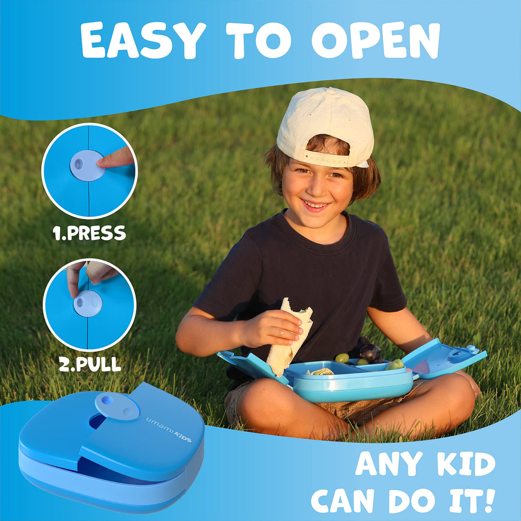Umami All-in-1 Bento Box for Kids, Ice-pack & Utensils Included, 100% Leakproof & BPA free, Parents' favorite Lunch Box Kids (Blue, 27 oz)