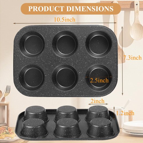 Walooza Muffin Cupcake Pan, Muffin Tins Nonstick 6, Muffin Top Cookie Cheese Cake Pan for Baking, Toast Oven Baking Supplies Small Cake Pans Muffin Cups Non Stick