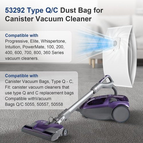 Sinnya 6 Pack Q/C Canister Vacuum Bags 53292 Type Q/C HEPA Replacement Dust Bags for Models 600 400 200 700 800 Series Vacuum Bags 81615 81214 81414 81714 21814 BC3006 BC3005 BC2005 BC7005