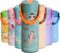 Elemental Insulated Kids Water Bottle - 18oz Stainless Steel with Straw Lid & Pop-It Handle | Leak-Proof for School & Sports - Mermaid Sisters