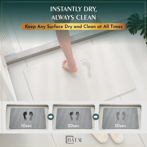 Extra Large Stone Bath Mat - (31.5” x 19.7”) - Absorbent Diatomaceous Earth Stone Bath Mat Large - Non-Slip Diatomite Bathmat - Easy Clean and Quick Drying - Long Instant Dry Bathmat - Beige XL