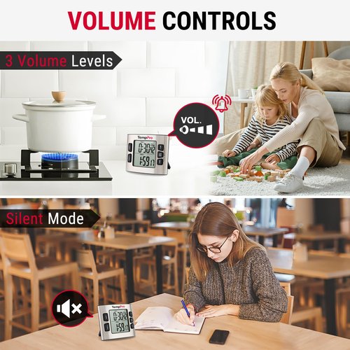 ThermoPro TempPro TM02 24H Digital Timer with Dual Kitchen Timers for Cooking, Magnetic Timer Clock with Adjustable Alarm Volume & LCD Backlit Display, Classroom Timer for Kids & Teachers(Previously