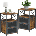 VECELO Nightstand Set of 2, End Table with Flip Drawer, Modern Night Stand for Bedroom,Living Room, Office, Easy Assembly, Walnut Brown