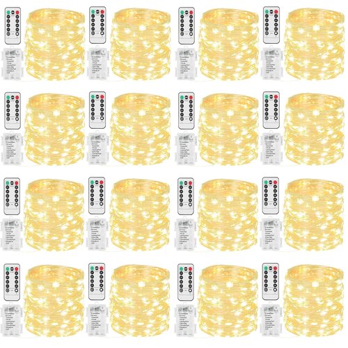Beieverluck 16 Pack 33FT 100 LED Fairy Lights Battery Operated Fairy Lights with Remote and Timer Waterproof String Lights Outdoor Indoor for Bedroom Wedding Christmas Decorations, Warm White