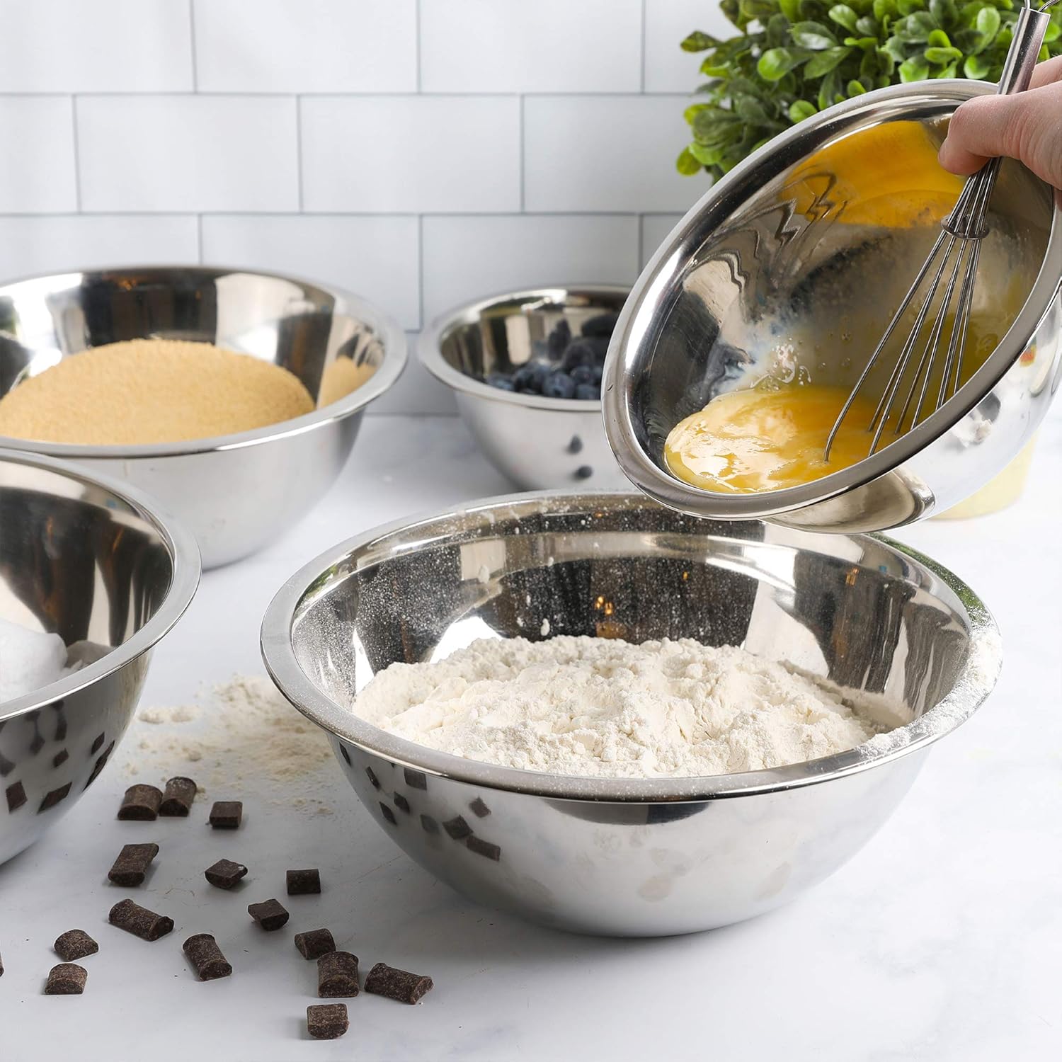 WHYSKO Stainless Steel Mixing Bowl Set - 5-Piece Eco-Friendly Food Storage Organizers | Heavy Duty, No Lids