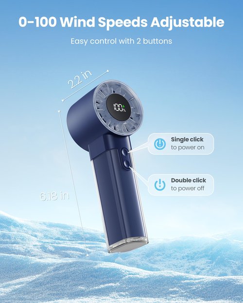 Gaiatop Portable Handheld Turbo Fan, 1-100 Adjustable High Speeds, 3-20Hrs Cooling Times, 4800mAh USB Rechargeable Portable Small Hand Fans with Lanyard for Outdoor, Travel, Home, Make Up, Navy Blue