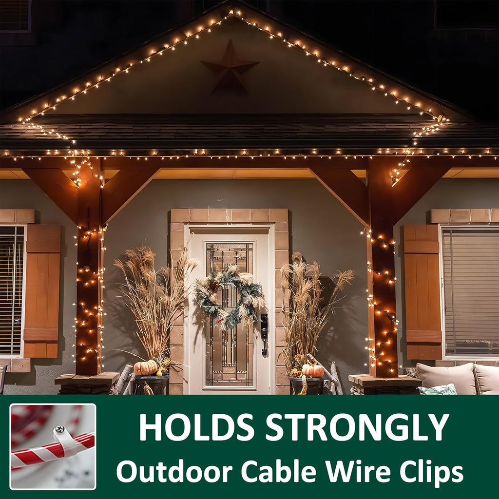 Skiennix 100 Pack Rope Light Clips - Durable P-Style Mounting Clips with Stainless Steel Screws for Outdoor Use