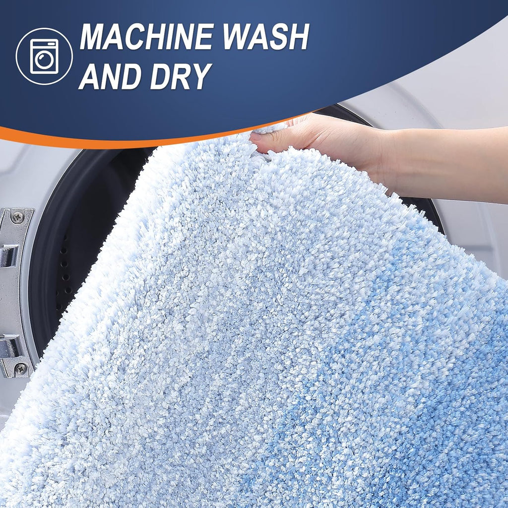 OLANLY Small Bathroom Rugs - Extra Soft Microfiber Mat | Quick-Dry, Washable, Rubber Backing - Light Blue 24x16
