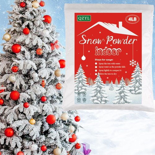 QZYL Snow Flocking Powder, 4 lbs Self-Adhesive Snow Flock for Christmas Tree, Fake Snow Bond Flock for Artificial Tree Wreath Garland Crafts
