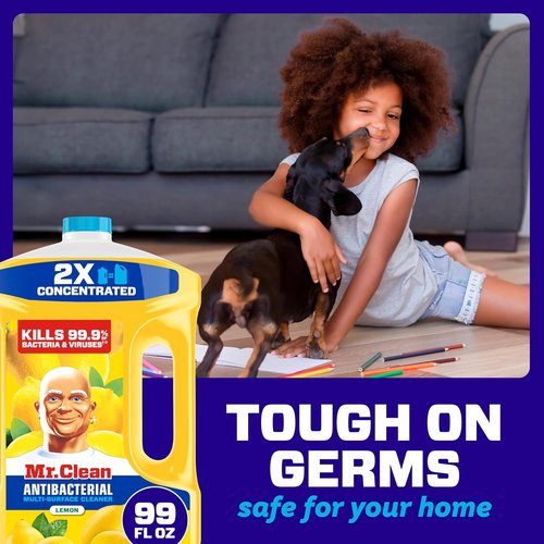 Mr. Clean Antibacterial All-Purpose Cleaner - Multi-Surface Floor & Bathroom Cleaner, Lemon, 99oz