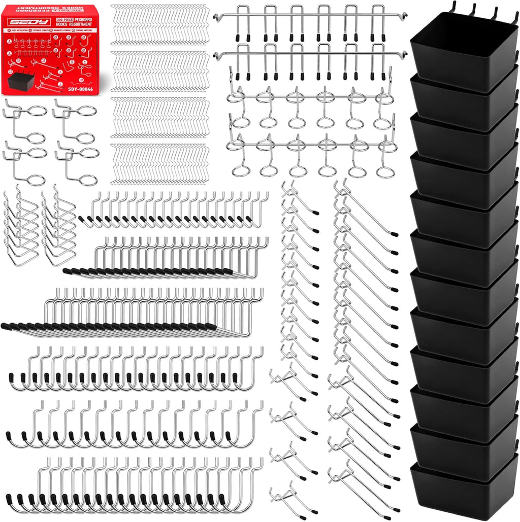 300-Piece Pegboard Hook Set - Durable Metal Organizers for Tool Storage | Ideal for Garage & Workshop