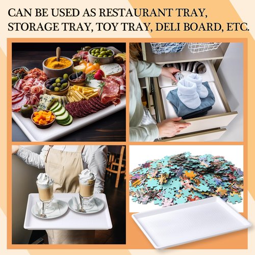 Tiangrid 2 Pcs 18 x 26 Inch Large White Plastic Tray Rectangular Plastic Serving Trays Decorative Party Platters Large Fast Food Platters for Kitchen Restaurant Buffet