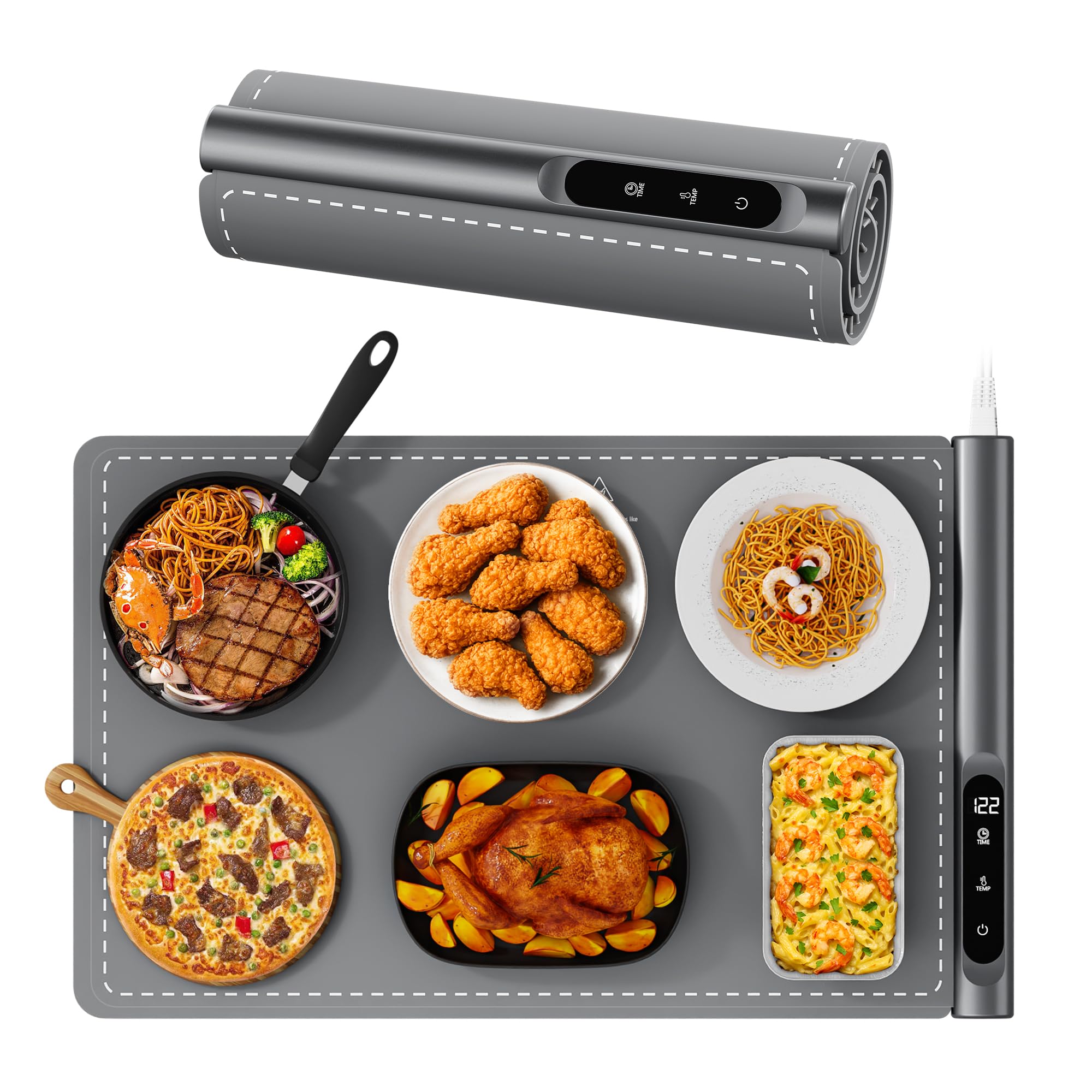 Newise Warming Mat for Food - Graphene Rapid Heating Food Warmers for Countertop, Portable Electric Warming Tray with 6 Temperature Levels, Kitchen Practical Gifts for Mom Wife, Gray