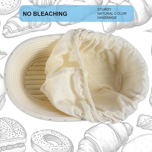 Banneton 3-Piece Set - 10 Inch Oval Rattan Proofing Baskets for Sourdough Bread Baking | Handmade Liners
