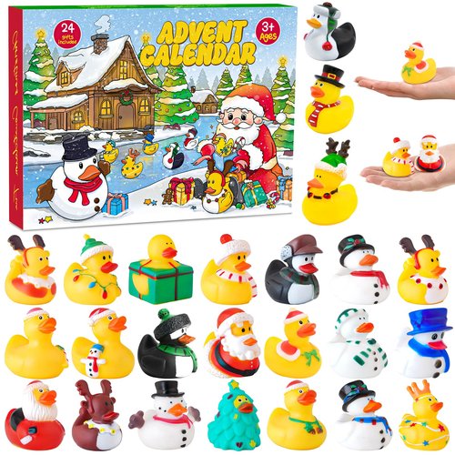 Advent Calendar 2025 Christmas Rubber Duck 24 Days Countdown Calendar Xmas Fun Duckie Bath Party Favor Gifts Toys for Kids Toddlers Boys Girls