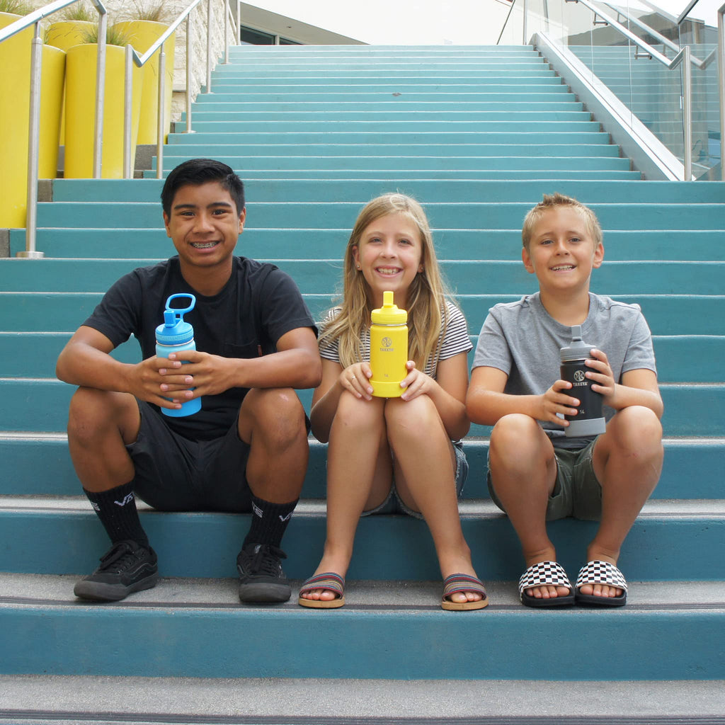 Takeya Actives Kids Water Bottle 14 oz Stainless Steel Double Wall Insulation BPA-Free Leakproof Straw Lid Easy Carry Handle Reusable Ideal for Boys and Girls, School, Sports - Seafoam