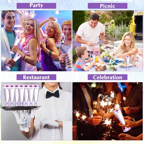 Dandat 100 Pcs Plastic Disposable Champagne Flutes 5 oz New Years Champagne Flutes with Rim Wine Glasses Mimosa Glasses for Quinceanera Birthday Party Supplies (Purple with Purple Rim)