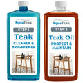 AquaTeak Care Kit - Premium Teak Oil, Teak Wood Cleaner & Brightener, 16 oz Each - Cleans & Restores Outdoor & Indoor Furniture, Shower Stool & Decks - Removes Wood Stain & Maintains Natural Finish