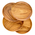 WRIGHTMART Set of 4 – 10 Inch Round Acacia Wood Dinner Plates – Solid Hardwood Wooden Plates for Steak, Pasta, Salad, BBQ, Charcuterie – Natural Wood Grain Dinnerware