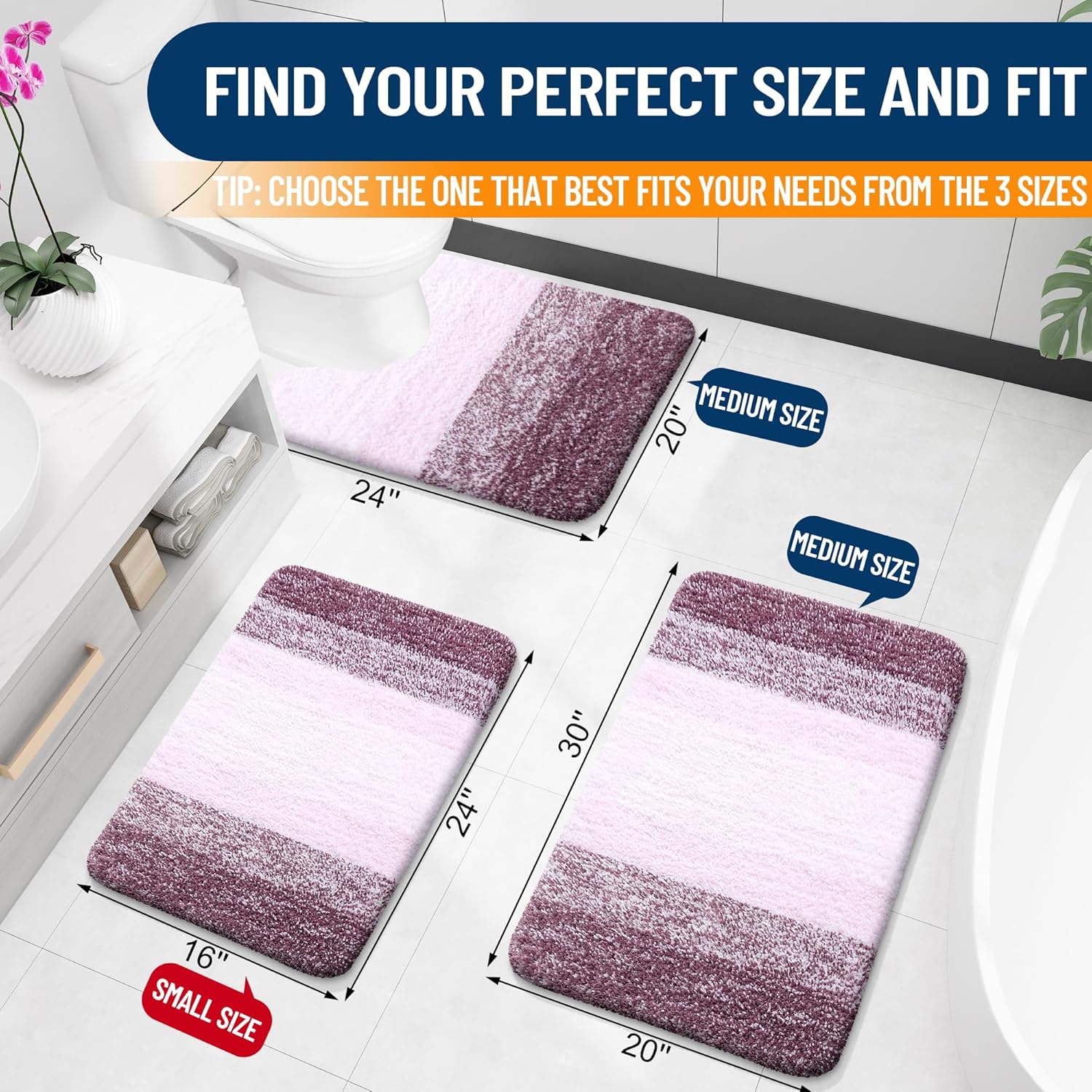 OLANLY Bath Rugs Mat - Extra Soft Microfiber, Quick Dry, Machine Washable | 24x16 Inches, Mauve