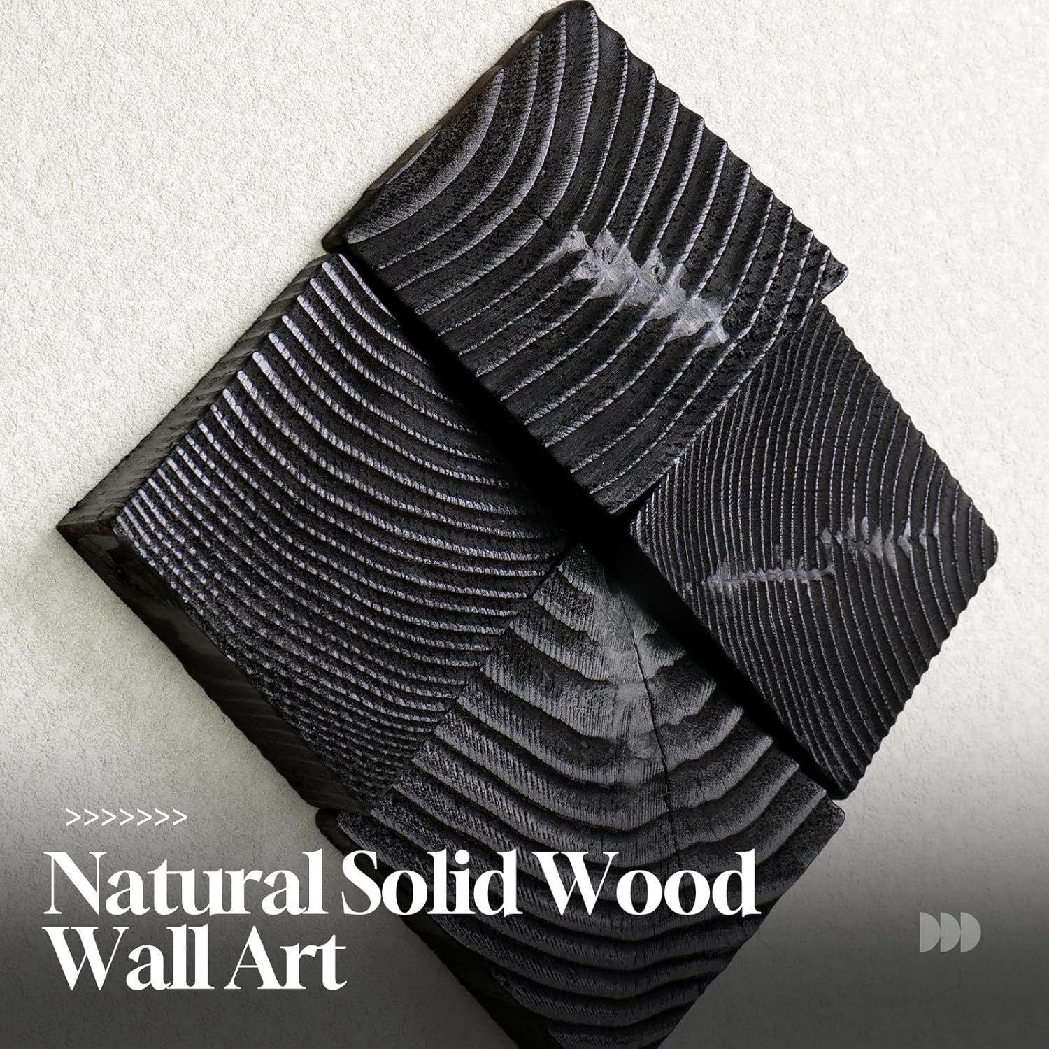 Skiennix 3D Wood Textured Black & White Wall Art Set - Modern Abstract Geometric Paintings for Home Decor