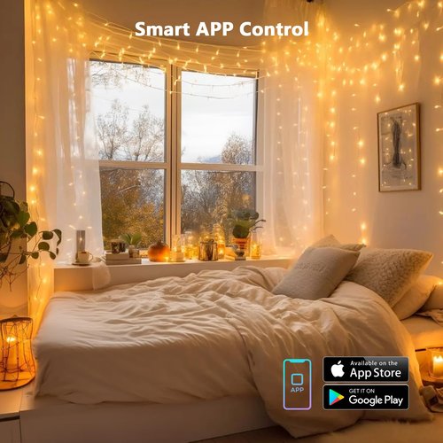BrizLabs Smart Christmas Lights, 66FT 200 LED Christmas Lights App/Voice Control, Multiple Modes Dimmable Warm White Mini Fairy Light String, Music Sync Party Light Clear Wire for Indoor Outdoor Decor