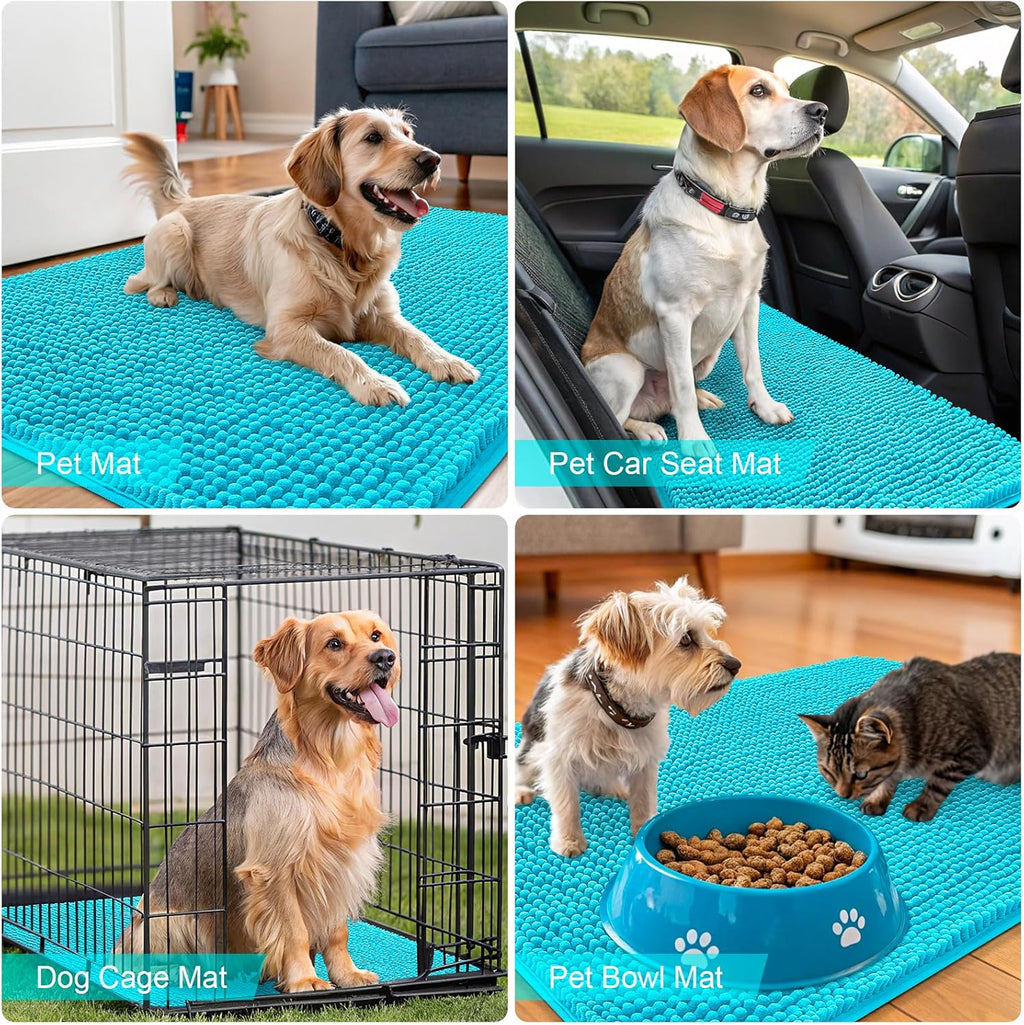 OLANLY Dog Door Mat - Absorbent Non-Slip Washable Doormat for Muddy Paws | 54x32 Aqua Blue