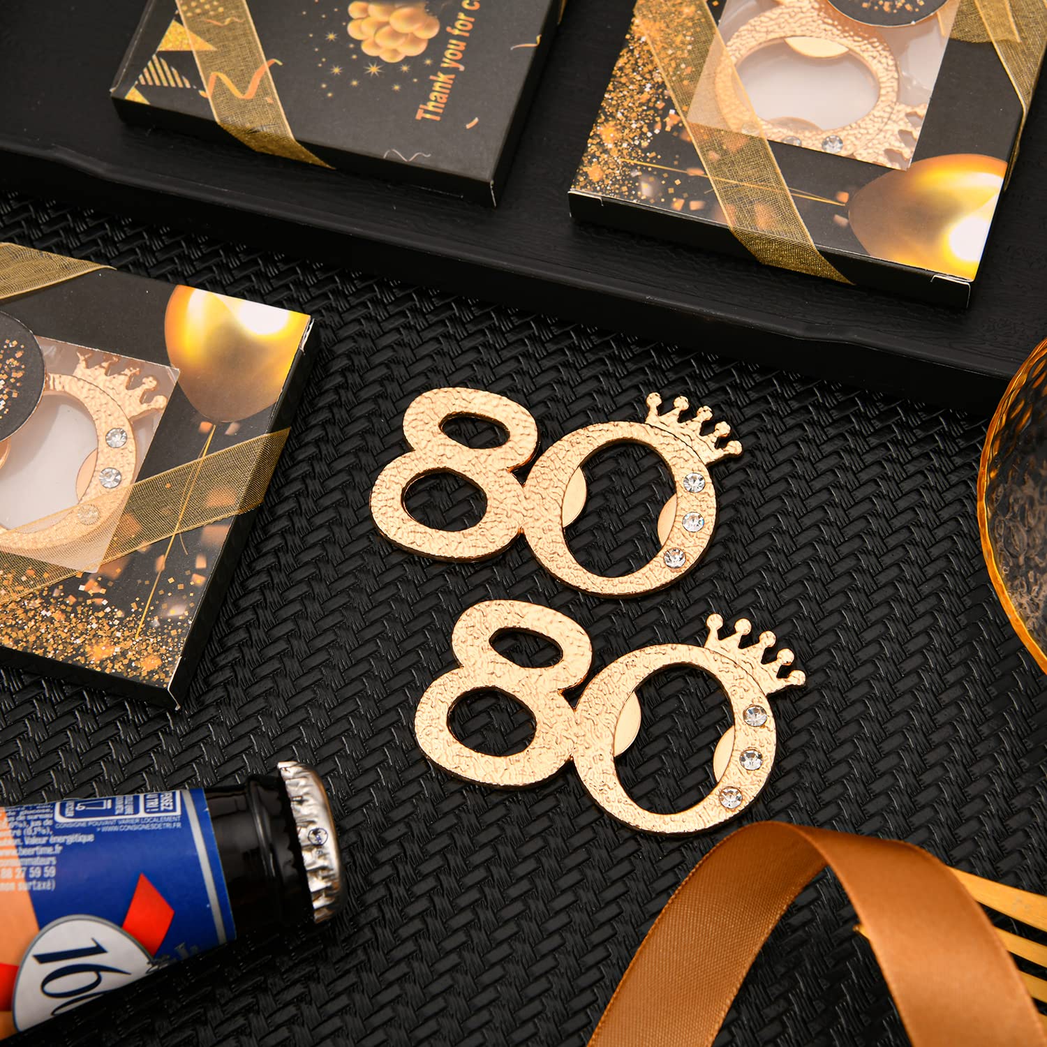 KaGrbves 50 Packs 80 Bottle Openers for 80th Birthday Party Favors Gifts or Souvenirs for Guests 80th Wedding Anniversary Party Favor Gold and Black Theme Party Decorations (80)