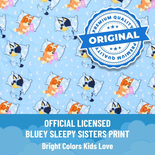 Jay Franco Kids Nap Mat with Embedded Pillow & Blanket – Soft 46"x20" Microfiber Sleeping Bag with Name Tag & Handle for School, Travel, Sleepover, Blue - Bluey