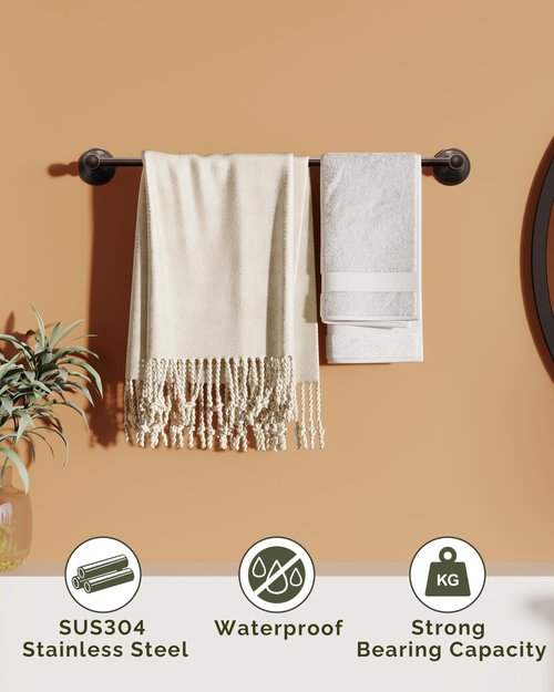 WZKALY Towel Bar 24inch, Stainless Steel Bathroom Towel Rack Wall Mounted, Heavy Duty Towel Rod, Towel Holders for Bathroom, Kitchen (Oil Rubbed Bronze)