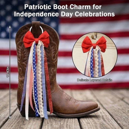Ickasi Ribbon Bow Ribbons - Patriotic Holiday & Birthday Decor | 2 Pieces Boot Charms for Women
