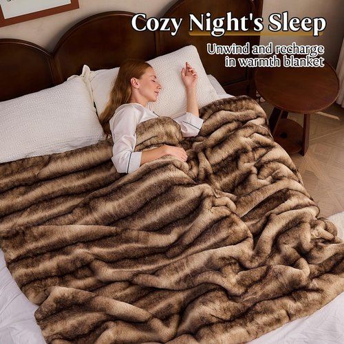 LOOMORA Luxury Faux Fur Blanket - Soft Warm Plush Blankets for Couch Sofa Bed, Fluffy Thick Throws for Bedroom, Office, Living Room, Decorative Reversible, Not Easy to shed - 60"x80", Brown