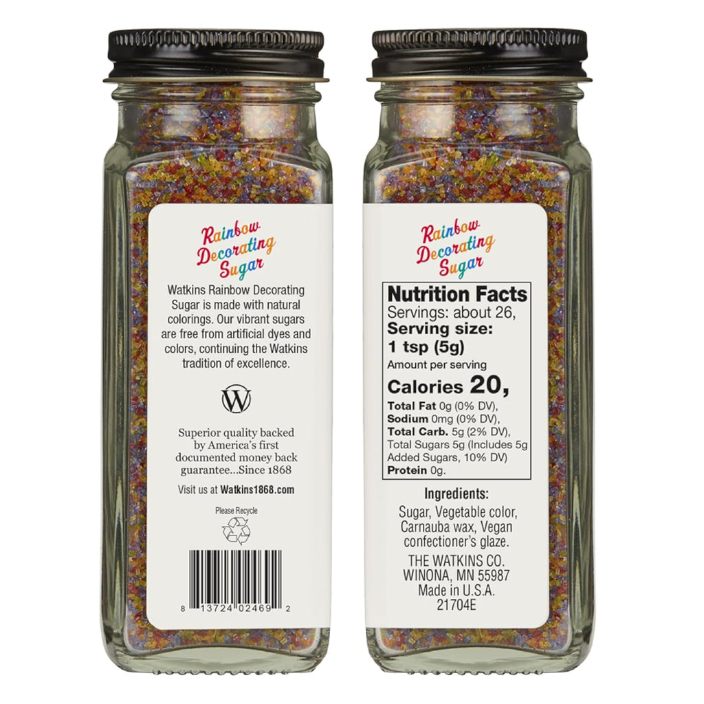 Watkins Rainbow Decorating Sugar - Non-GMO, 4.6 Ounce | Pack of 3 for Vibrant Baking