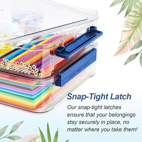 CATOOMUU Portable Plastic Project Case - 5.5qt Clear Stackable Storage Box for A4 Files & Crafts