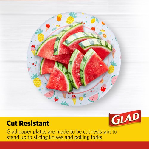 Glad Round Disposable Paper Plates, Picnic Pattern - Strong, Sturdy, Soak Proof, and Microwavable Decorative Plates for Dinner and Everyday Use, 10 Inch, 50 Count