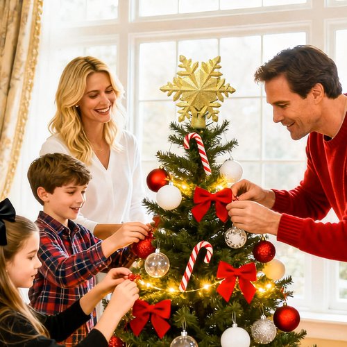 [6 Patterns] 9.05 inch Christmas Tree Topper Projector Snowflake with 6 Patterns Gold Snowflake Projector Tree Topper Plug in for Indoor Office Xmas New Year Holiday (Gold,3m Cable)