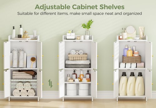 BEWISHOME Small Floor Cabinet, Toilet Paper Storage, Bathroom Storage Cabinet with 4 Doors and Shelves, Bathroom Organizers and Storage for Small Spaces, White 7.9" D x 14.6" W x 31" H YYG11W