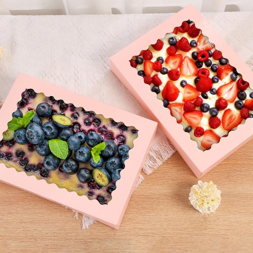PFAMKEER Cookie Boxes,14x10x2.5 Inch Large Bakery Boxes with Window for Pies Chocolate Strawberries Muffins Donuts Pastry Dessert Christmas(Pink, 14 * 10 * 2.5inch/24pcs)