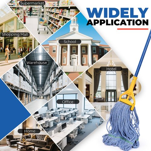 Onesimus Mop Head Replacement, Commercial Heavy Duty 16 oz 4-Ply Cotton Looped End Wet Mop Heads, Blue, with 1.25" Universal Headband for Industrial, Janitorial and Restaurant Cleaning, 3 Pack