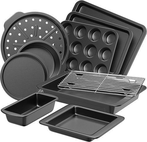 HONGBAKE Nonstick Bakeware Set - 10-Piece Kitchen Baking Pans with Wider Grips | Grey