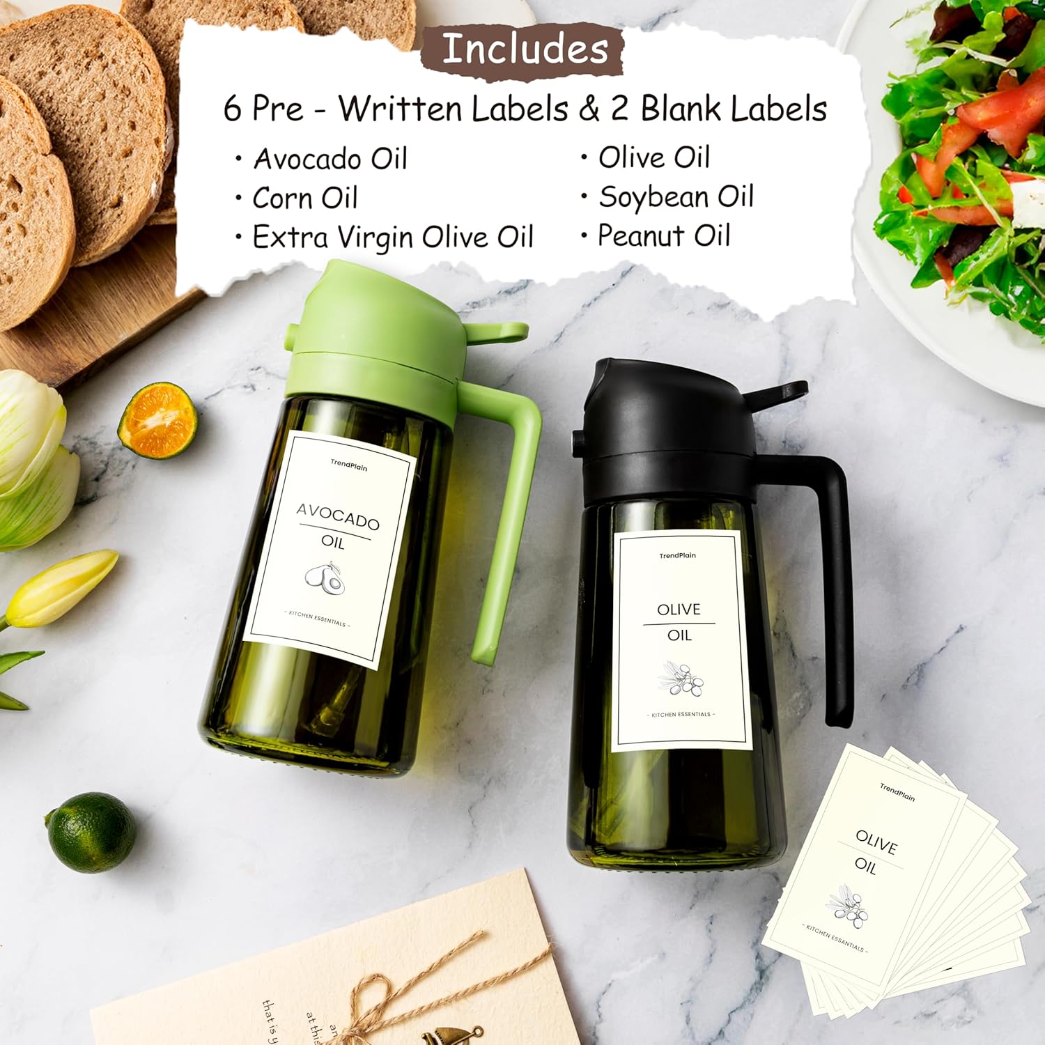 TrendPlain Olive Oil Dispenser Bottle - 16oz Kitchen Gadget & Air Fryer Accessory - Ash Color