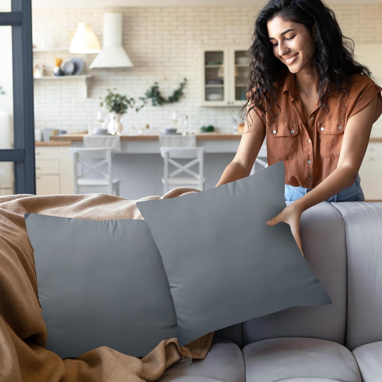 Utopia Bedding 22x22 Pillow Inserts - Set of 2 Grey Decorative Throw Pillows for Sofa & Bed - Soft & Fluffy Cushions